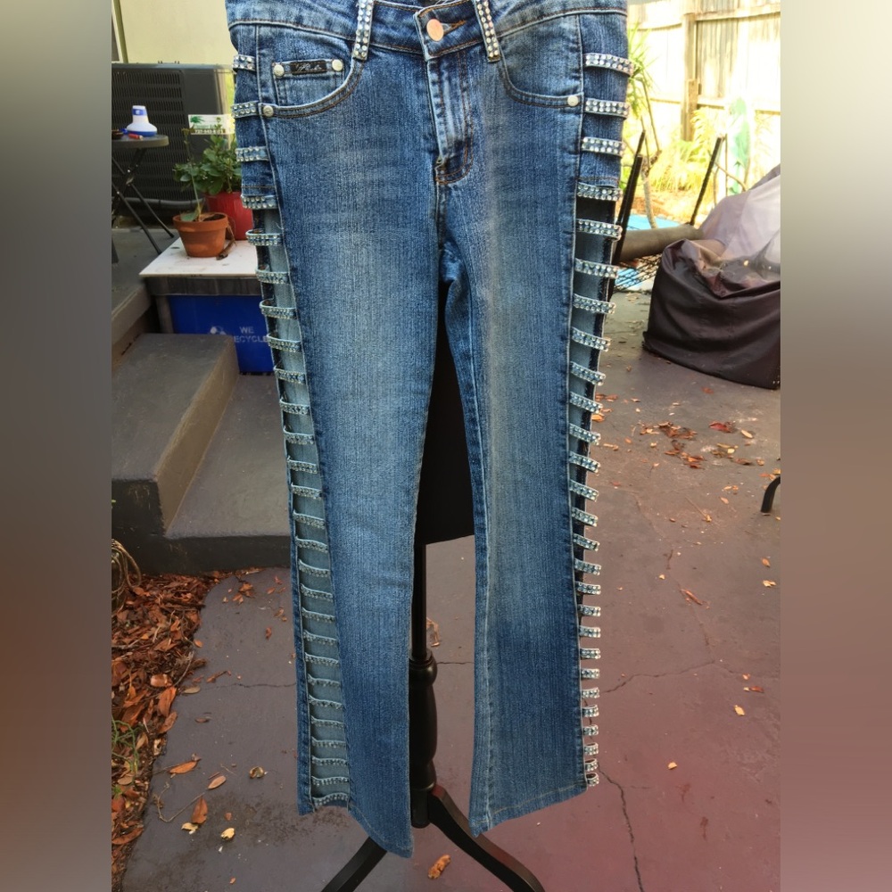 Platinum Plush Blue Cotton Open Side With Faux Rhinestones Sz 1